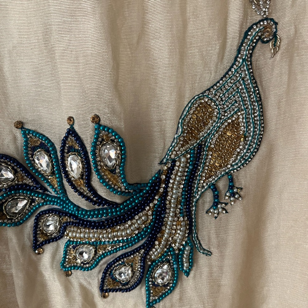 AGHA NOOR cotton Silk Kurta Tunic w Lining Peacock beaded XL